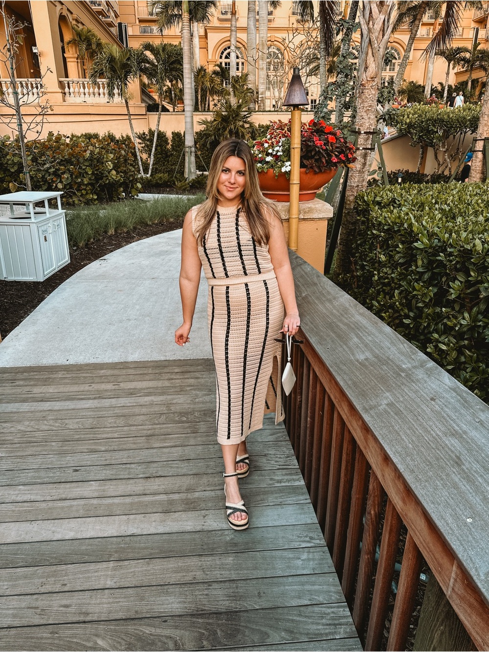Vestique Striped Knit Two-Piece Set in Cream and Black